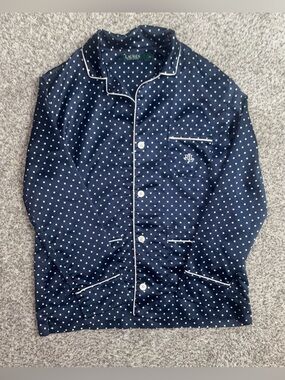 Lauren Ralph Lauren Polka Dot Pajama Top ✨ Navy Button Down Lounge Shirt XS